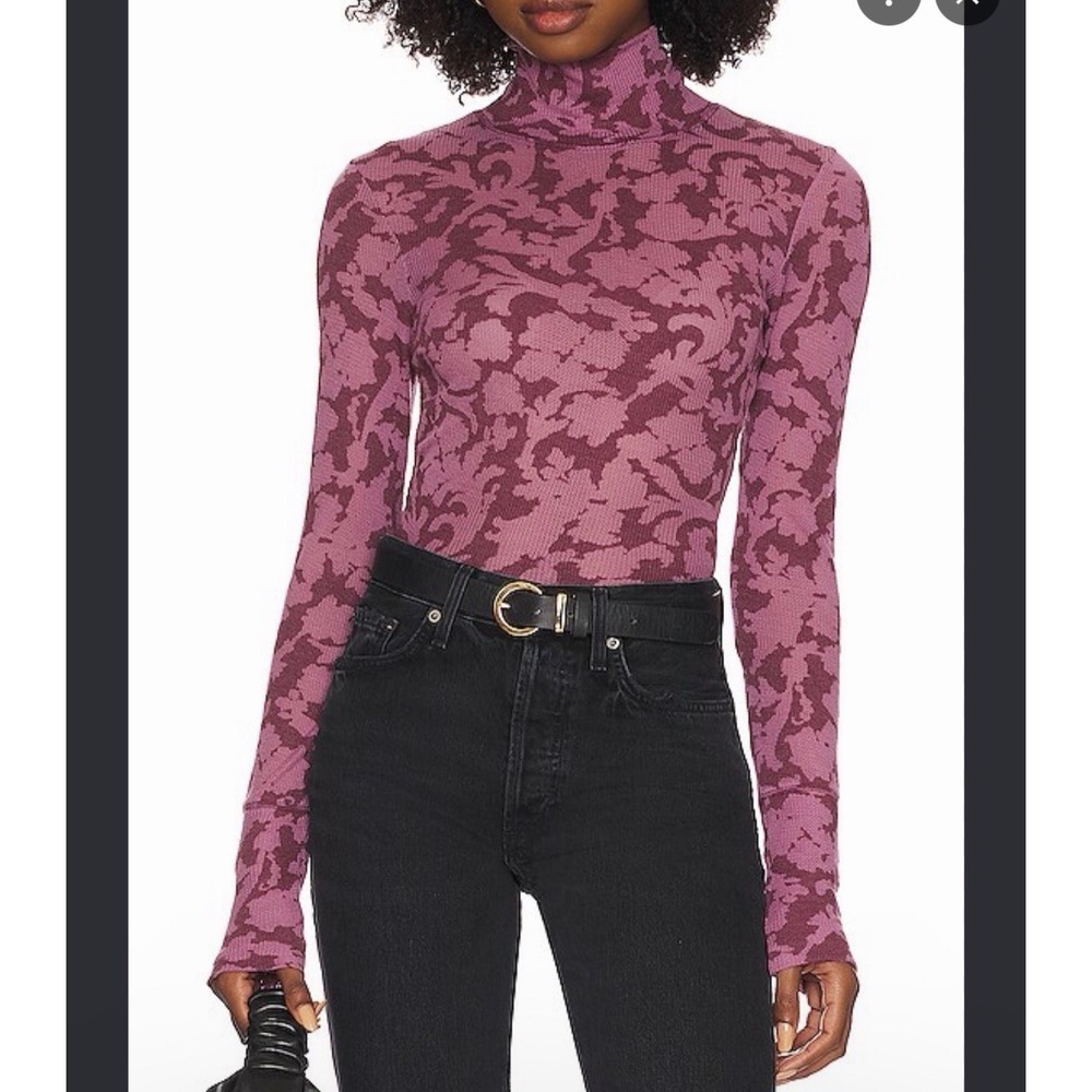 Free People Intimately You and I Long Sleeve Turtleneck Top Pink Floral Sz M
